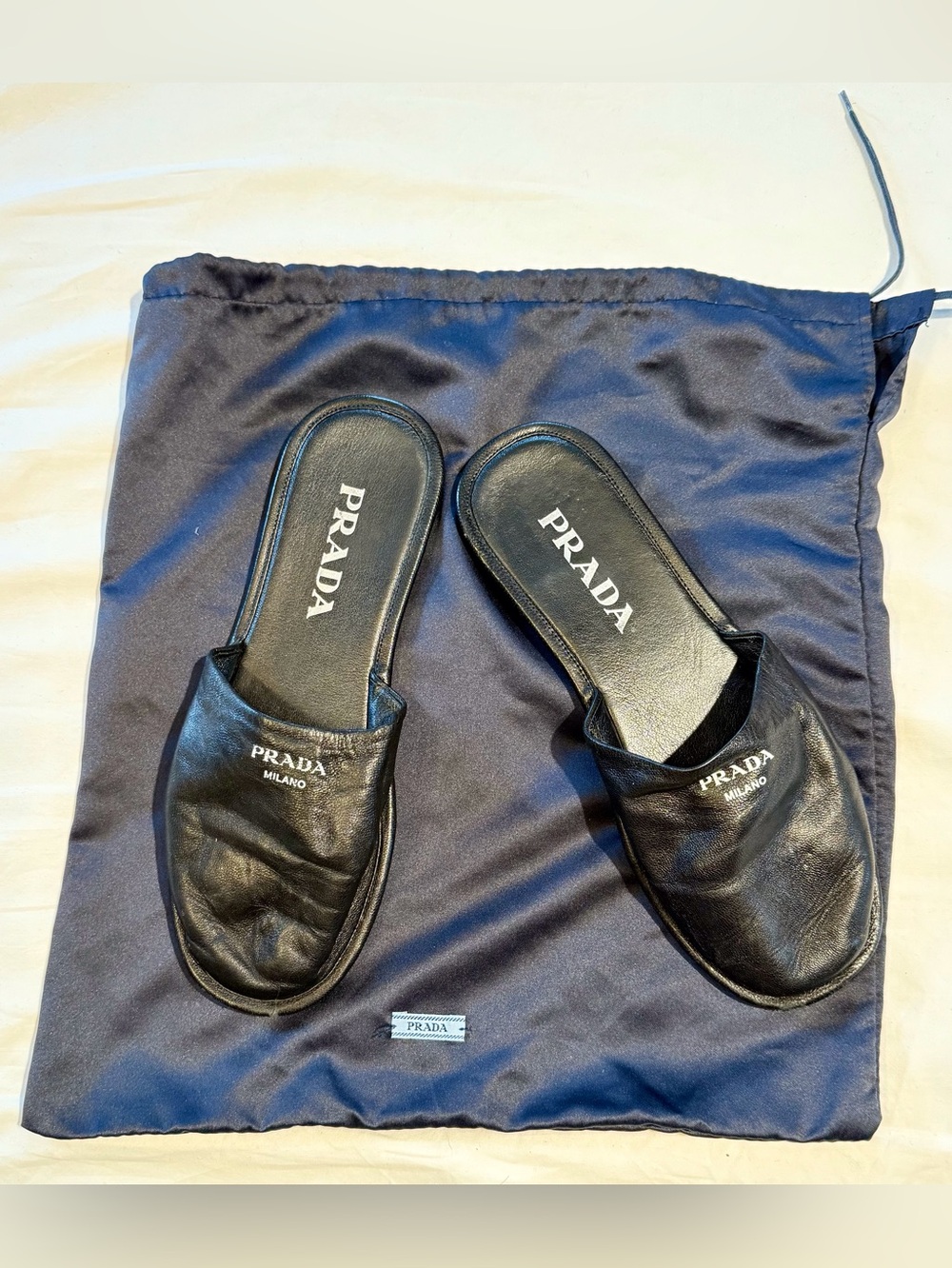 PRADA Black Leather Slides Mules Slippers Loafers - Picture 12 of 14